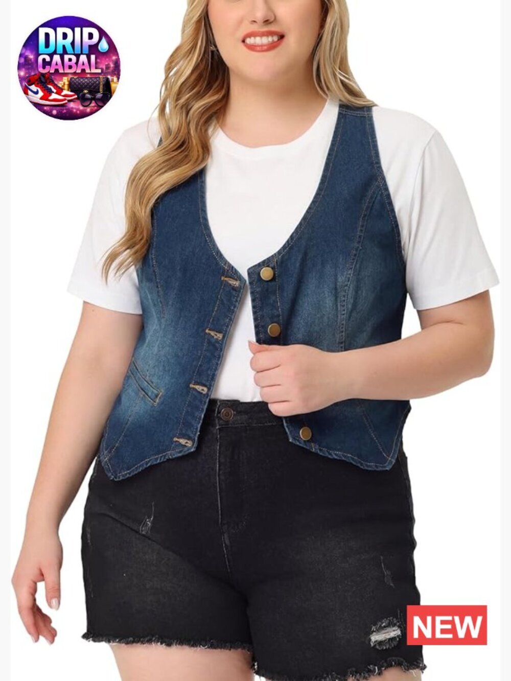 Plus Size Denim Vest Top Button Down Crop Waistcoat Sleeveless Jean Jacket Vests